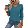 Zeagoo Womens 3/4 Sleeve V Neck T Shirts Dressy Casual Tops(04-peacock Blue)