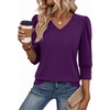Zeagoo Womens 3/4 Sleeve V Neck T Shirts Dressy Casual Tops(04-purple)