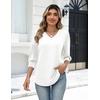 Zeagoo Womens 3/4 Sleeve V Neck T Shirts Dressy Casual Tops(04-white)