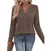Zeagoo Womens Tops Long Sleeve V Neck Tee Shirts Cute Dressy Casual(B-brown)