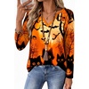 Zeagoo Womens Tops Long Sleeve V Neck Tee Shirts Cute Dressy Casual(Halloween Orange Cat Ws88)