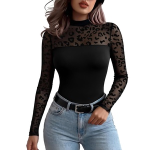 Zeagoo Long Sleeve Shirts for Women’s Lace Tops Mesh Sheer Sexy Fall Blouse(Black Leopard-pat3)
