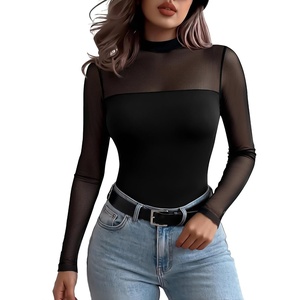 Zeagoo Long Sleeve Shirts for Women’s Lace Tops Mesh Sheer Sexy Fall Blouse(Black-pat1)