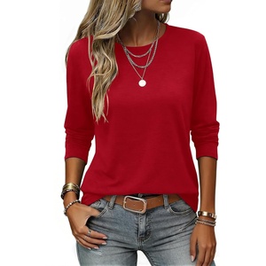 Zeagoo Women Crewneck Casual Long Sleeve Tops Fall Tshirts Layer(Red)
