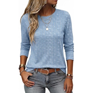 Zeagoo Women Crewneck Casual Long Sleeve Tops Fall Tshirts Layer(Z Stripes Blue 273)