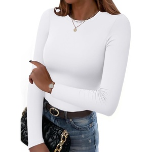 Zeagoo Women Long Sleeve Shirts Crewneck Slim Fit Tops Going Out Basic Tee(Long Sleeve-white)
