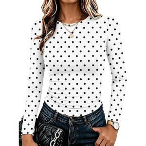 Zeagoo Women Long Sleeve Shirts Slim Fit Going Out Tops Crewneck Basic Tee(White Polka Dots-jh616)