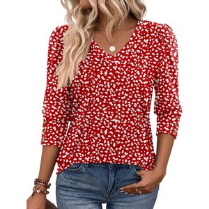 Zeagoo Womens 3/4 Sleeve V Neck T Shirts Dressy Casual Tops(01-jh590)