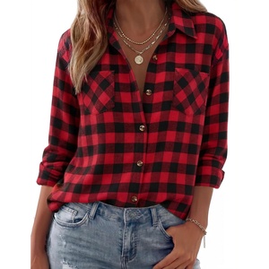 Zeagoo Womens Flannel Shirts Long Sleeve Button Down Casual Fall Plaid Top(13-black Red Gz188)