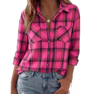 Zeagoo Womens Flannel Shirts Long Sleeve Button Down Casual Fall Plaid Top(3-pink Gw715)