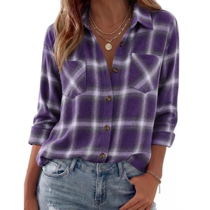 Zeagoo Womens Flannel Shirts Long Sleeve Button Down Casual Fall Plaid Top(6-purple Gz678)