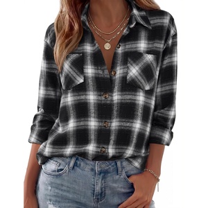 Zeagoo Womens Flannel Shirts Long Sleeve Button Down Casual Fall Plaid Top(9-black Gz564)