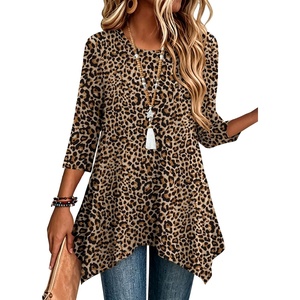 Zeagoo Womens Tops 3/4 Sleeve loose fit dressy Tunics Plus Size Boho Shirts(An136)