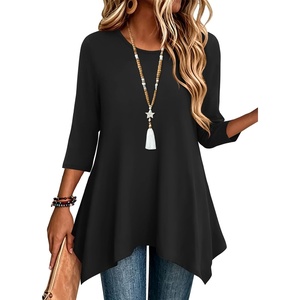 Zeagoo Womens Tops 3/4 Sleeve loose fit dressy Tunics Plus Size Boho Shirts(B)