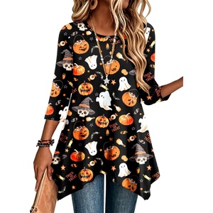Zeagoo Womens Tops 3/4 Sleeve loose fit dressy Tunics Plus Size Boho Shirts(Black Pumpkin-ws116)