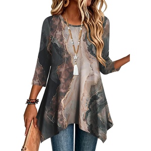 Zeagoo Womens Tops 3/4 Sleeve loose fit dressy Tunics Plus Size Boho Shirts(Cx278)