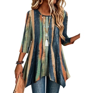 Zeagoo Womens Tops 3/4 Sleeve loose fit dressy Tunics Plus Size Boho Shirts(Cx289)