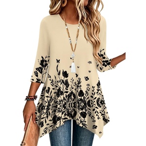 Zeagoo Womens Tops 3/4 Sleeve loose fit dressy Tunics Plus Size Boho Shirts(Sf364)