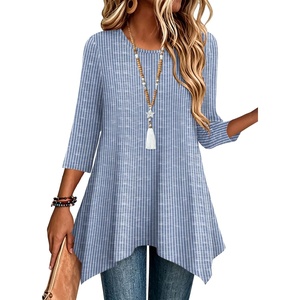 Zeagoo Womens Tops 3/4 Sleeve loose fit dressy Tunics Plus Size Boho Shirts(Tz273)