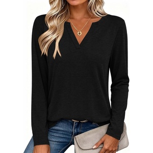 Zeagoo Womens Tops Long Sleeve V Neck Tee Shirts Cute Dressy Casual(B-black)
