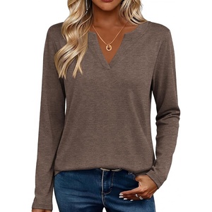 Zeagoo Womens Tops Long Sleeve V Neck Tee Shirts Cute Dressy Casual(B-brown)