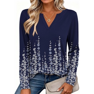 Zeagoo Womens Tops Long Sleeve V Neck Tee Shirts Cute Dressy Casual(Blue Flowers Sf388)