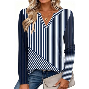Zeagoo Womens Tops Long Sleeve V Neck Tee Shirts Cute Dressy Casual(Blue Stripes Tz480)