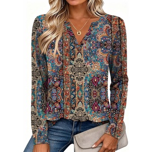 Zeagoo Womens Tops Long Sleeve V Neck Tee Shirts Cute Dressy Casual(Bohemian Mz721)