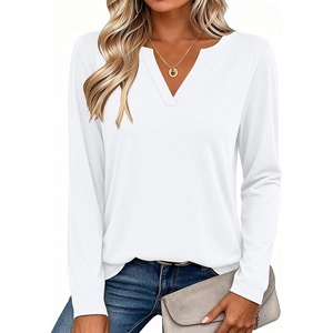 Zeagoo Womens Tops Long Sleeve V Neck Tee Shirts Cute Dressy Casual(B-white)
