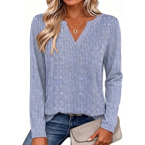Zeagoo Womens Tops Long Sleeve V Neck Tee Shirts Cute Dressy Casual(Light Blue Striped Tz273)
