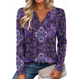 Zeagoo Womens Tops Long Sleeve V Neck Tee Shirts Cute Dressy Casual(Purple Boho Mz907)