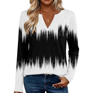 Zeagoo Womens Tops Long Sleeve V Neck Tee Shirts Cute Dressy Casual(White Black Jb204)