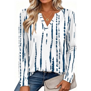 Zeagoo Womens Tops Long Sleeve V Neck Tee Shirts Cute Dressy Casual(White Blue Zr229)
