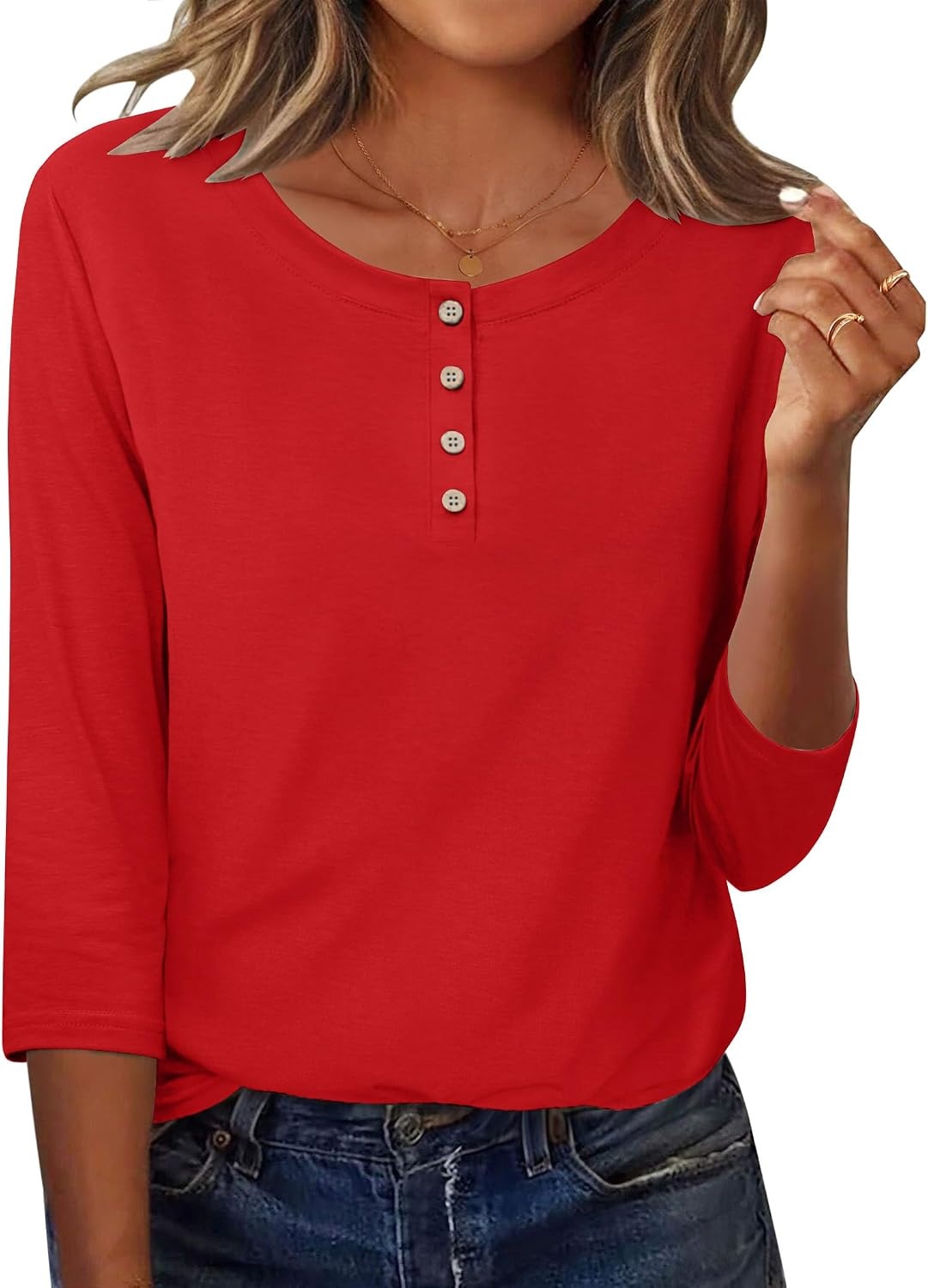 image:imageZeagoo 34 Length Sleeve Women Tops Dressy Casual Blouses Work ClothesHoliday Red