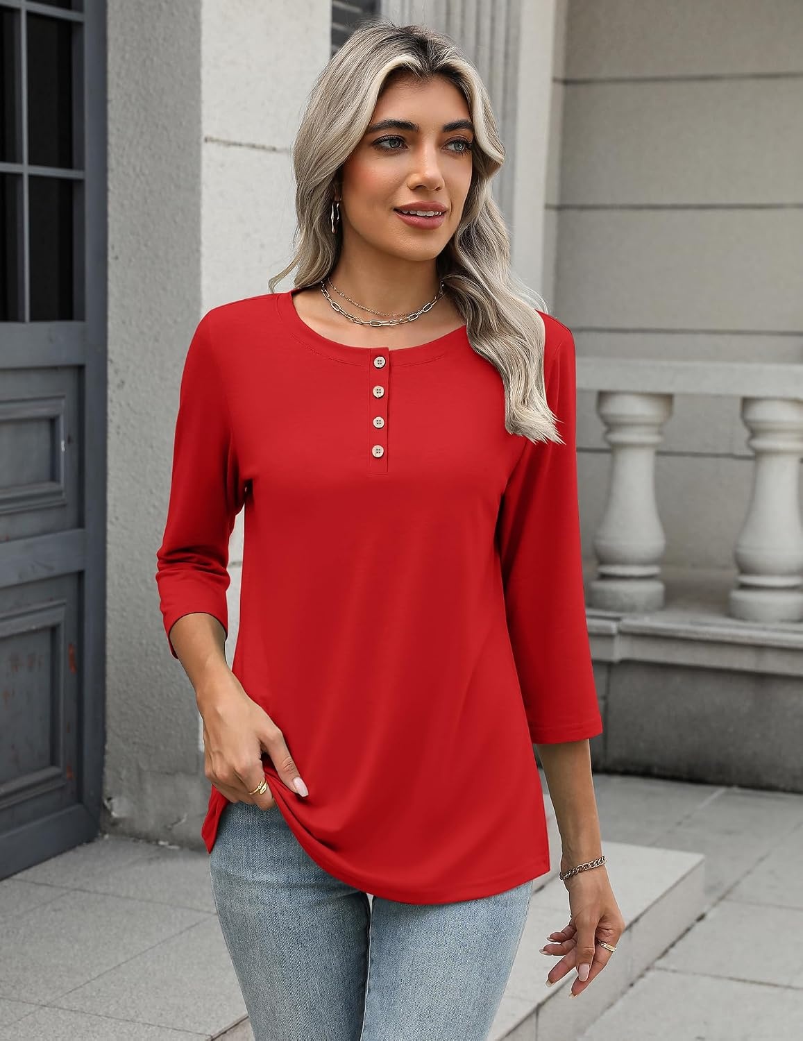 image:imageZeagoo 34 Length Sleeve Women Tops Dressy Casual Blouses Work ClothesHoliday Red