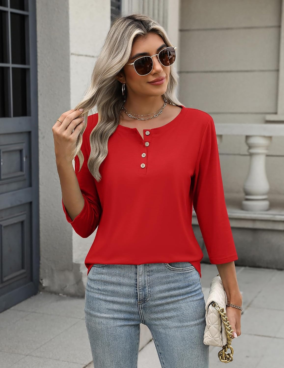 image:imageZeagoo 34 Length Sleeve Women Tops Dressy Casual Blouses Work ClothesHoliday Red