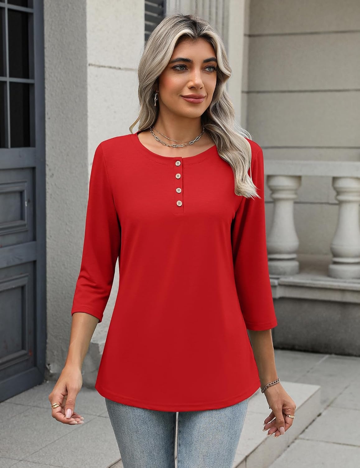 image:imageZeagoo 34 Length Sleeve Women Tops Dressy Casual Blouses Work ClothesHoliday Red