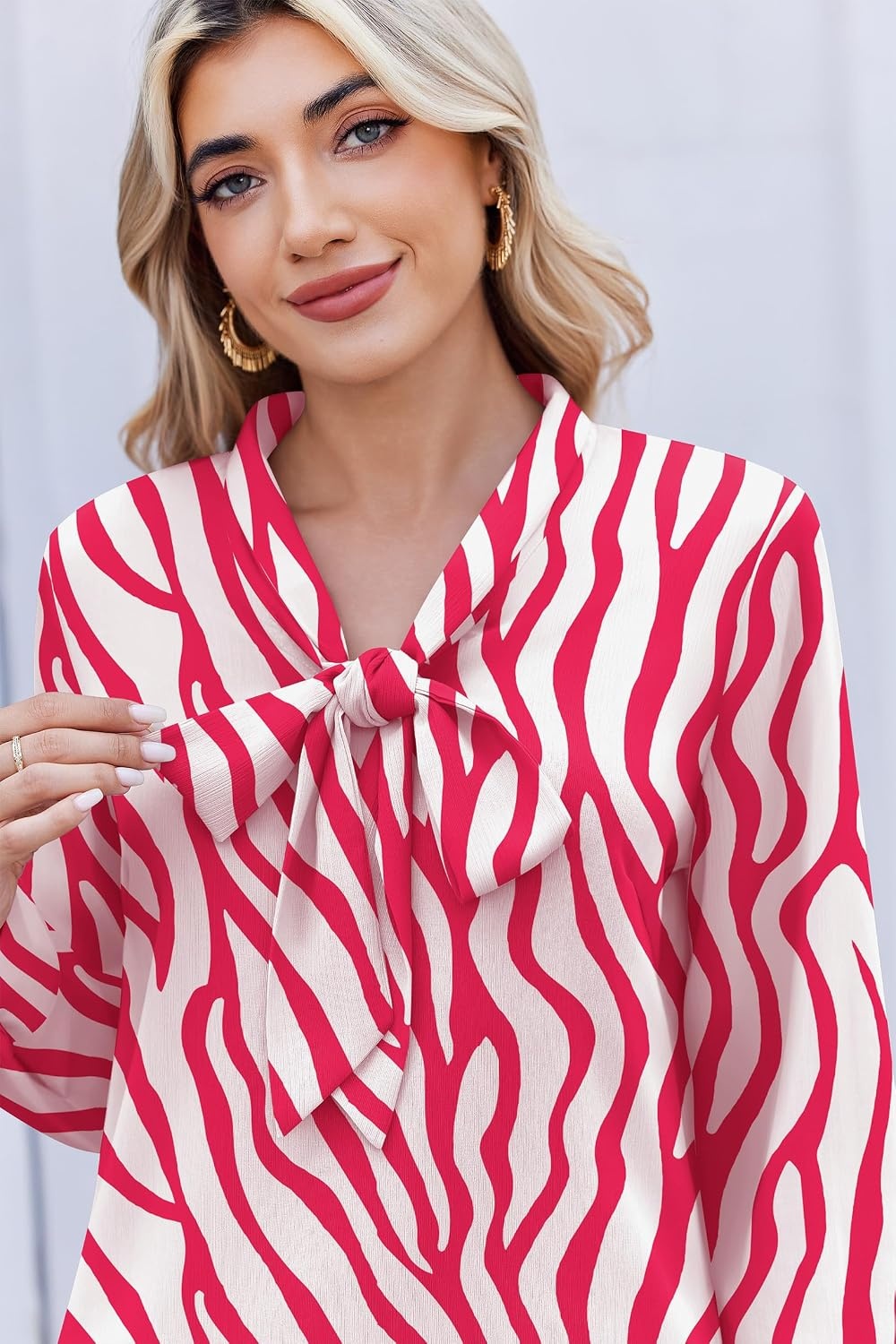 image:imageZeagoo Blouses for Women Bow Tie Neck Chiffon Long Sleeve Shirt Work TopsAn434