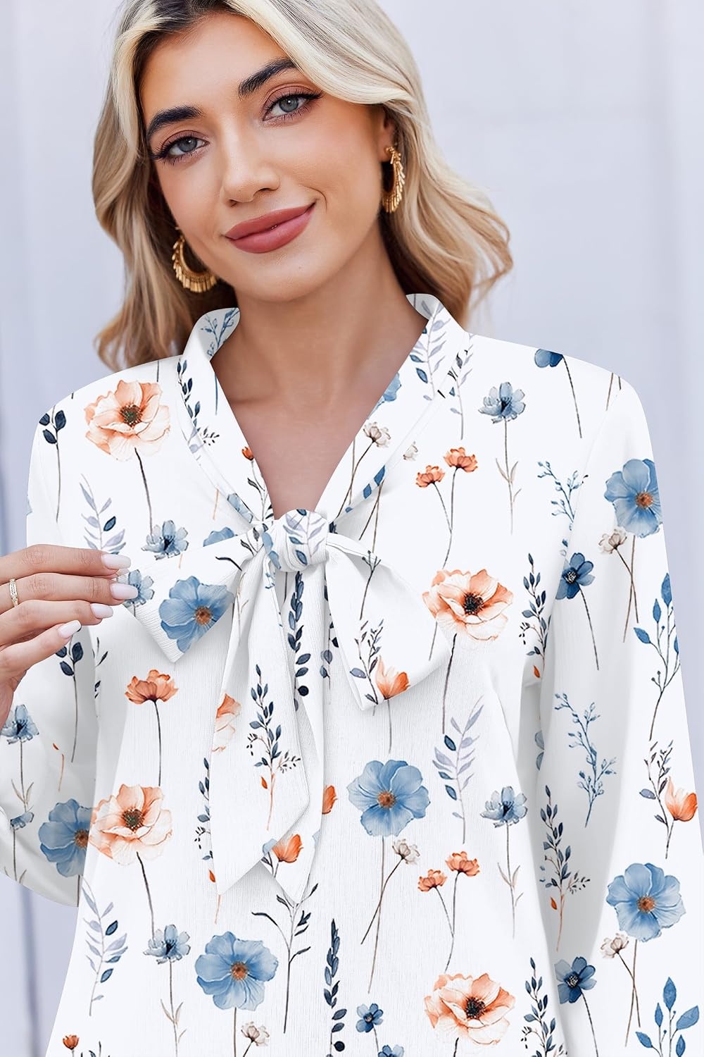 image:imageZeagoo Blouses for Women Bow Tie Neck Chiffon Long Sleeve Shirt Work TopsBf290