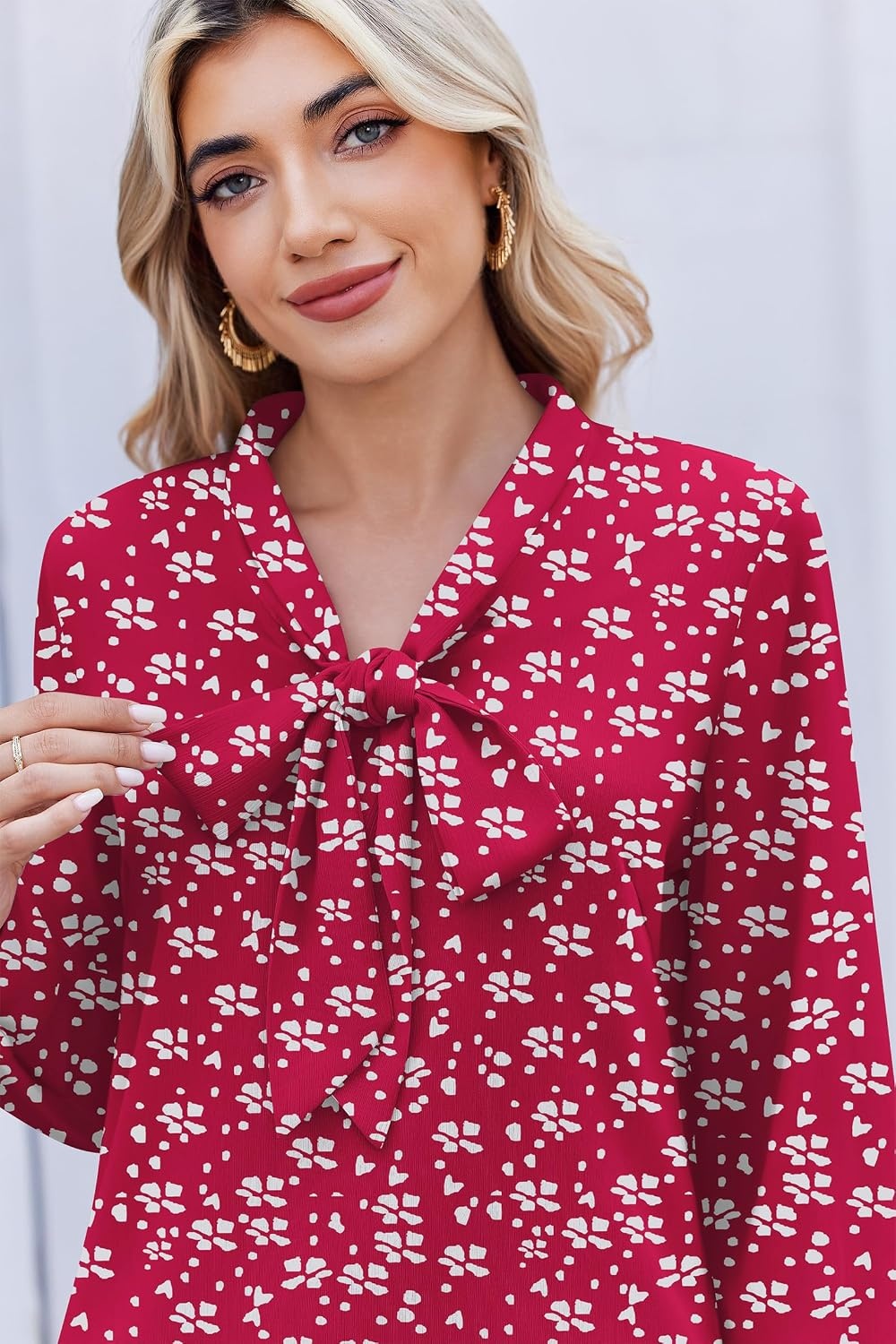 image:imageZeagoo Blouses for Women Bow Tie Neck Chiffon Long Sleeve Shirt Work TopsCx282