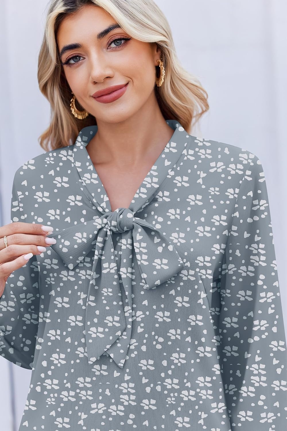 image:imageZeagoo Blouses for Women Bow Tie Neck Chiffon Long Sleeve Shirt Work TopsCx285