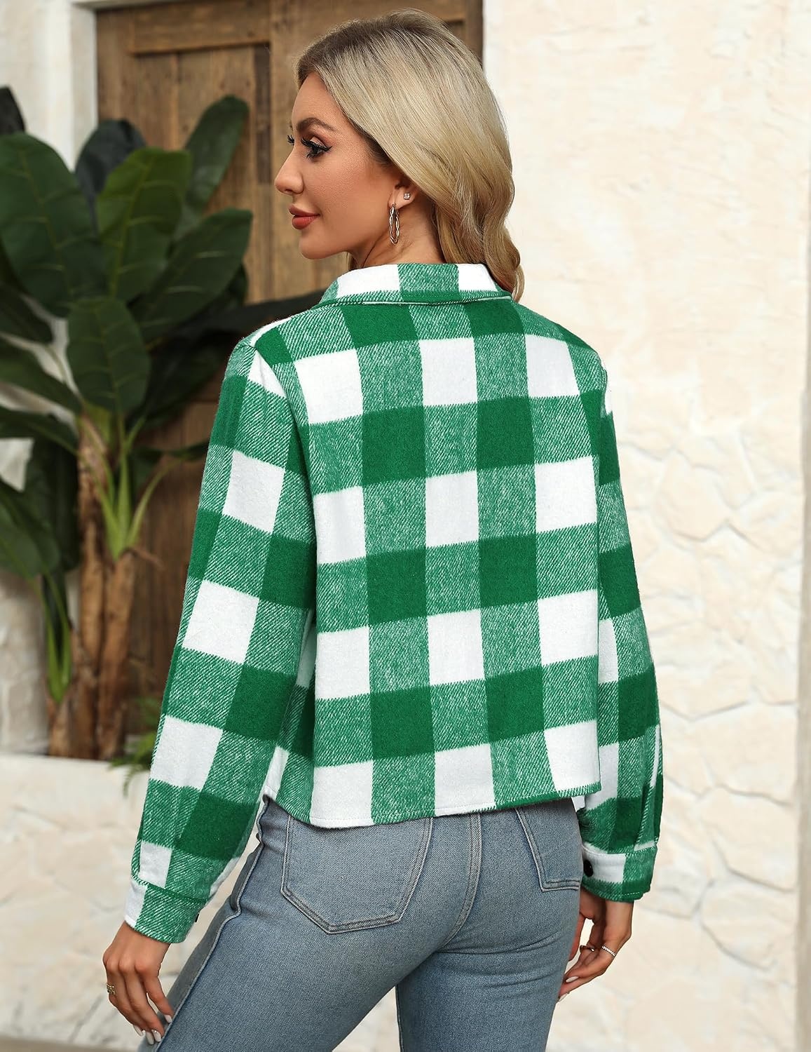 image:imageZeagoo Flannels for Women Cropped Shacket Jacket Fashion Plaid Fall CoatZgw22