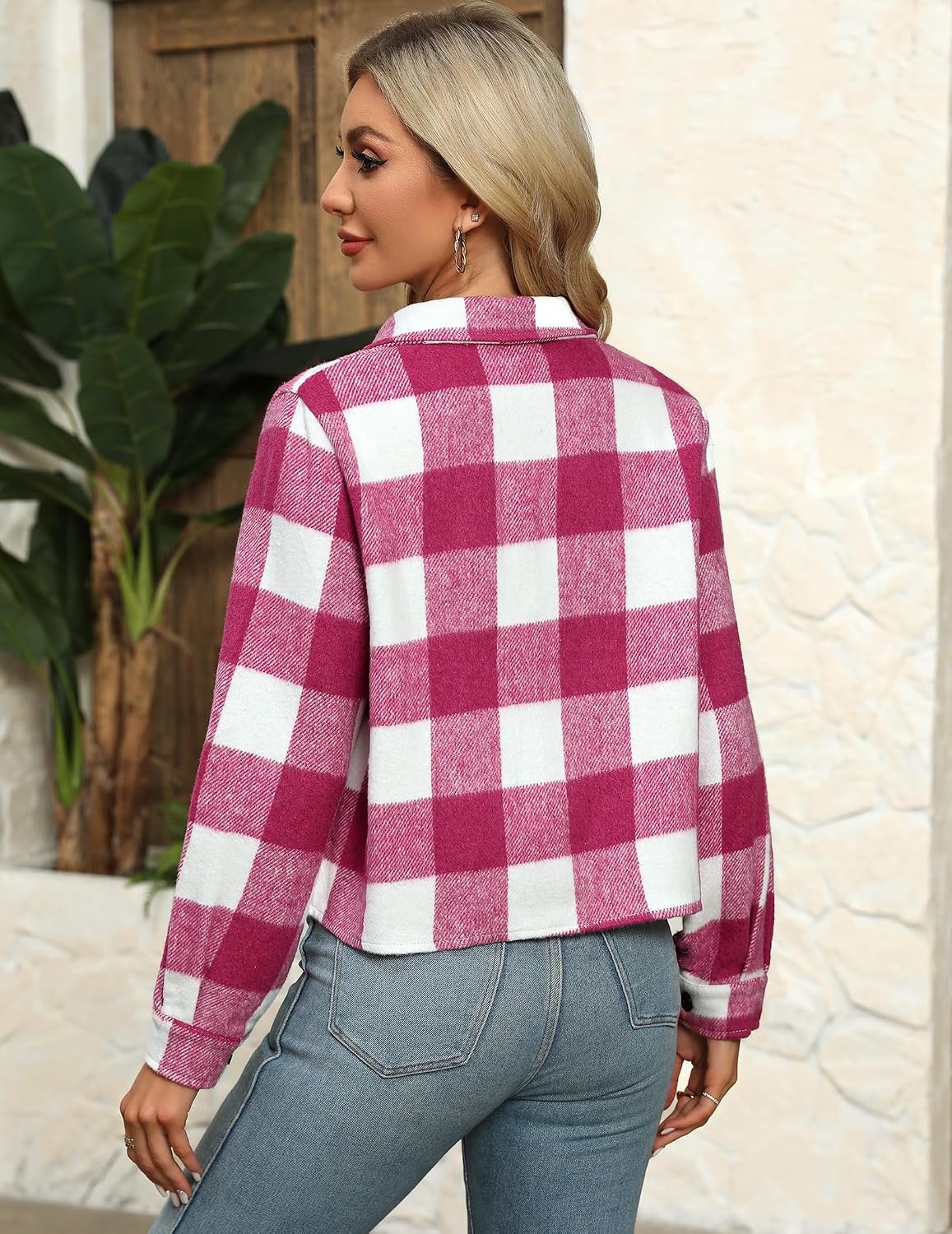 image:imageZeagoo Flannels for Women Cropped Shacket Jacket Fashion Plaid Fall CoatZgw24