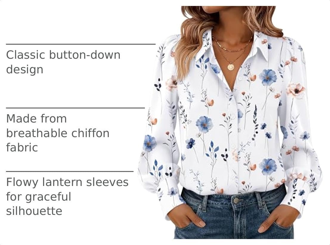 image:imageZeagoo Women Button Down Shirts Casual Long Sleeve Tops Work BlousesBf290white Flowers