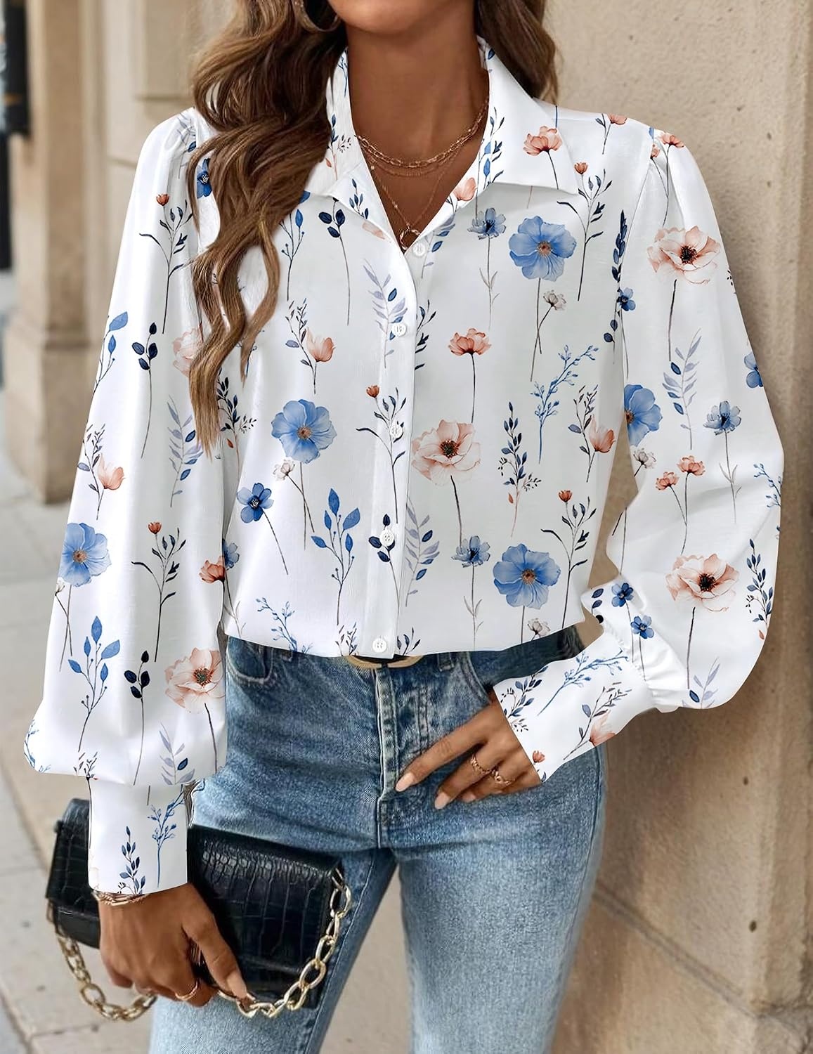 image:imageZeagoo Women Button Down Shirts Casual Long Sleeve Tops Work BlousesBf290white Flowers