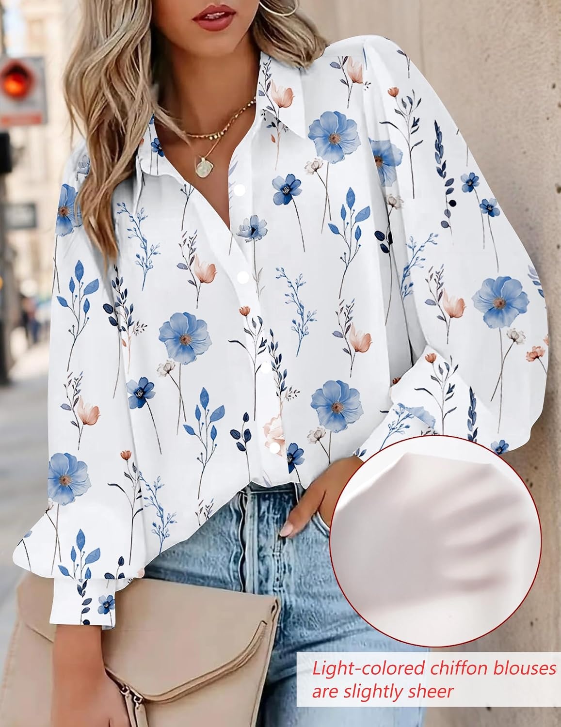 image:imageZeagoo Women Button Down Shirts Casual Long Sleeve Tops Work BlousesBf290white Flowers