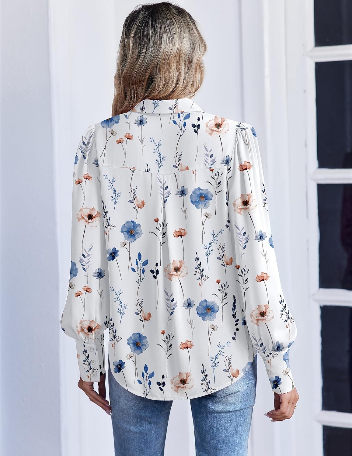 image:imageZeagoo Women Button Down Shirts Casual Long Sleeve Tops Work BlousesBf290white Flowers