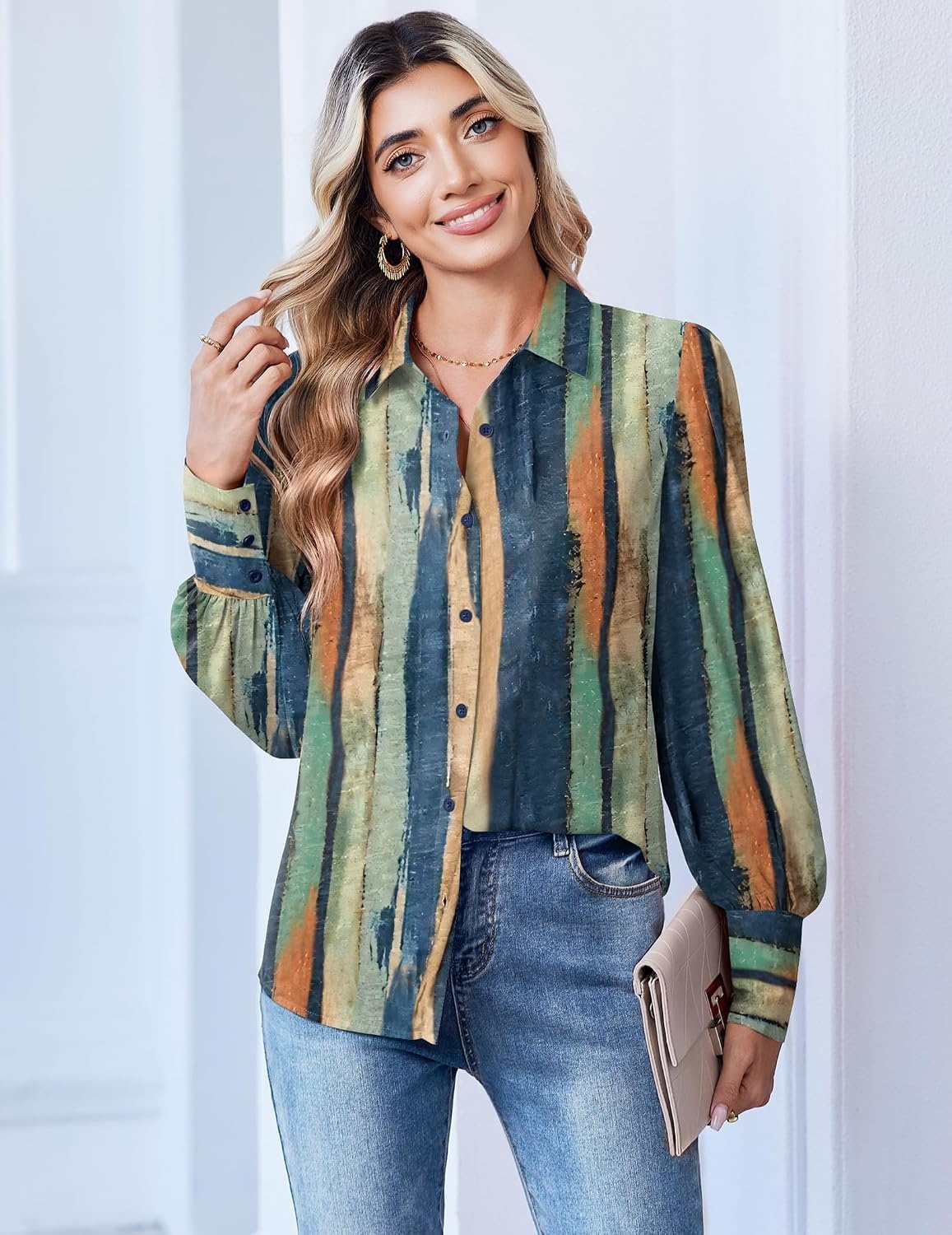 image:imageZeagoo Women Button Down Shirts Casual Long Sleeve Tops Work BlousesCx289multicolored