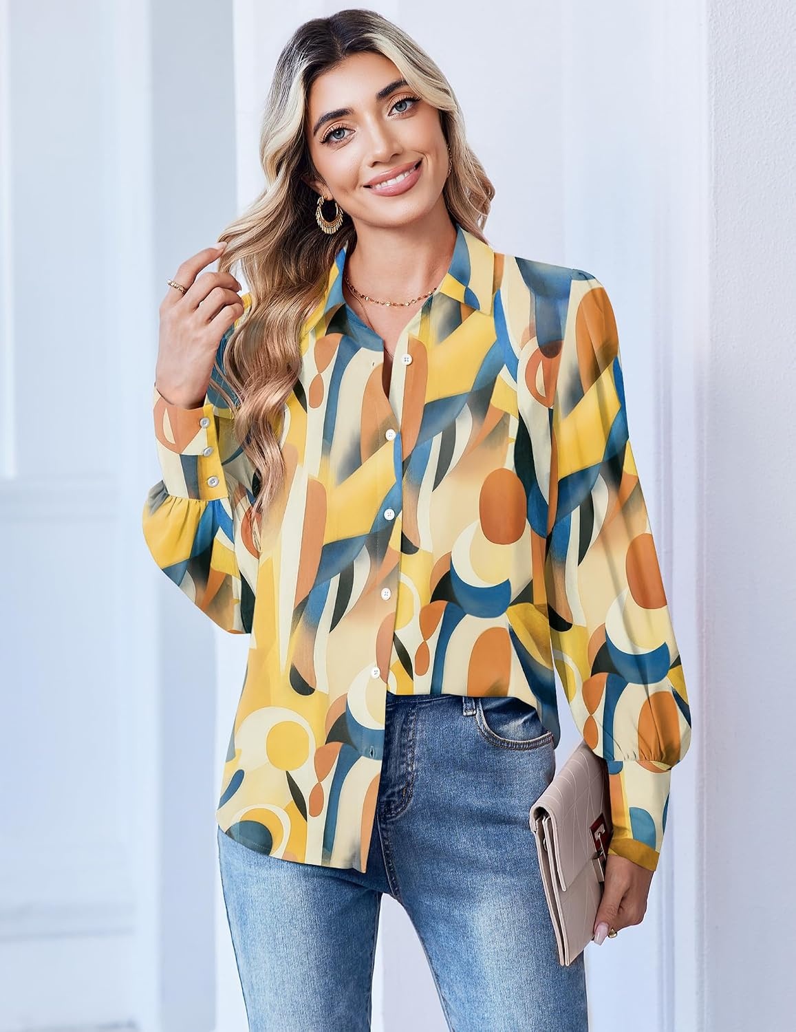 image:imageZeagoo Women Button Down Shirts Casual Long Sleeve Tops Work BlousesJh579multicolored