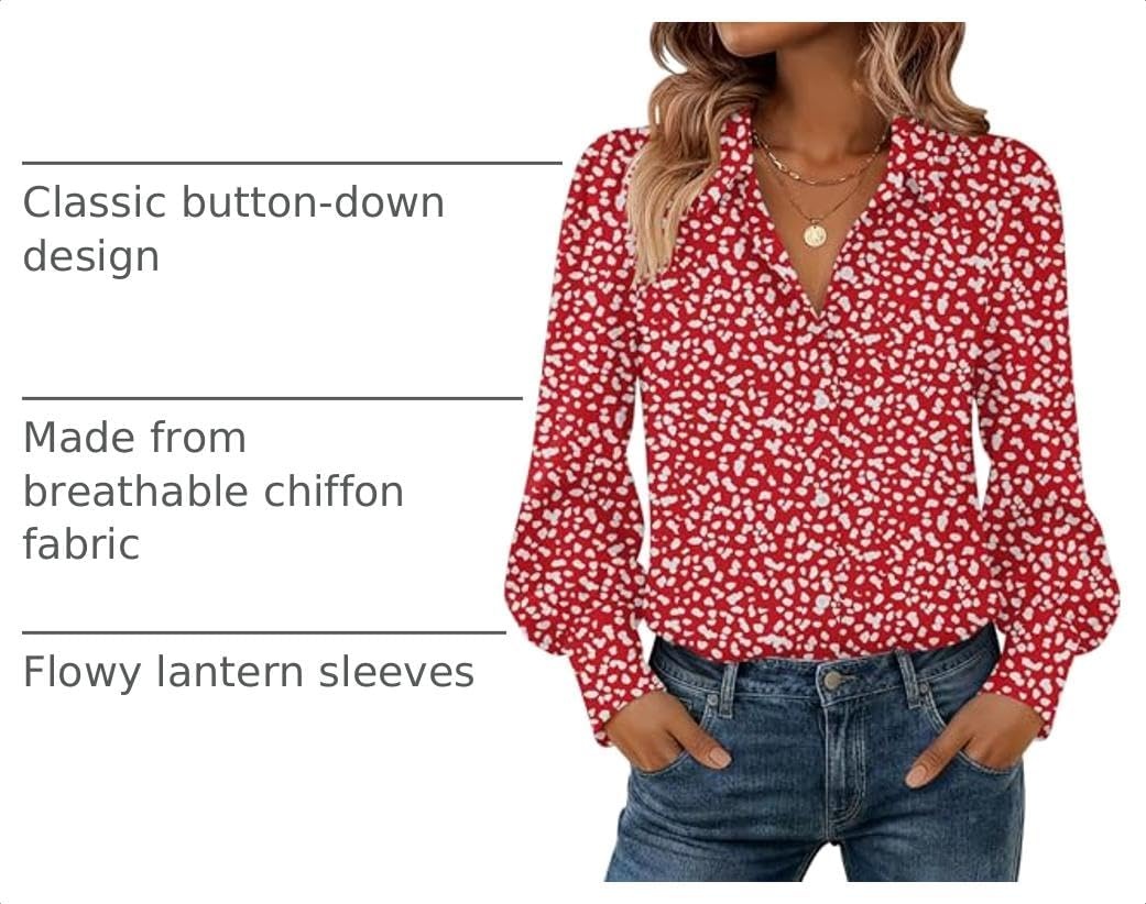 image:imageZeagoo Women Button Down Shirts Casual Long Sleeve Tops Work BlousesJh590red